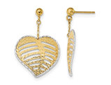 14K Yellow Gold Textured Filigree Heart Dangle Earrings